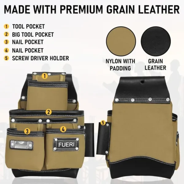 Commercial Electrician’s Tool Belt Set | Leather Pro Electrician Set - Image 2