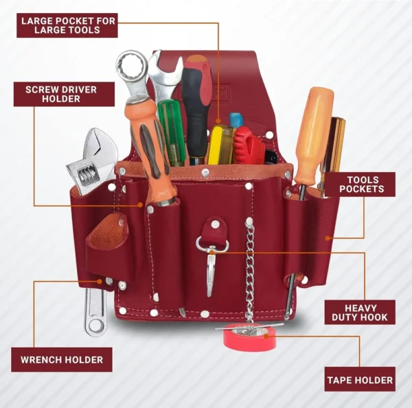 5 Pocket Premium Leather Tool Pouch For Belt - Image 2